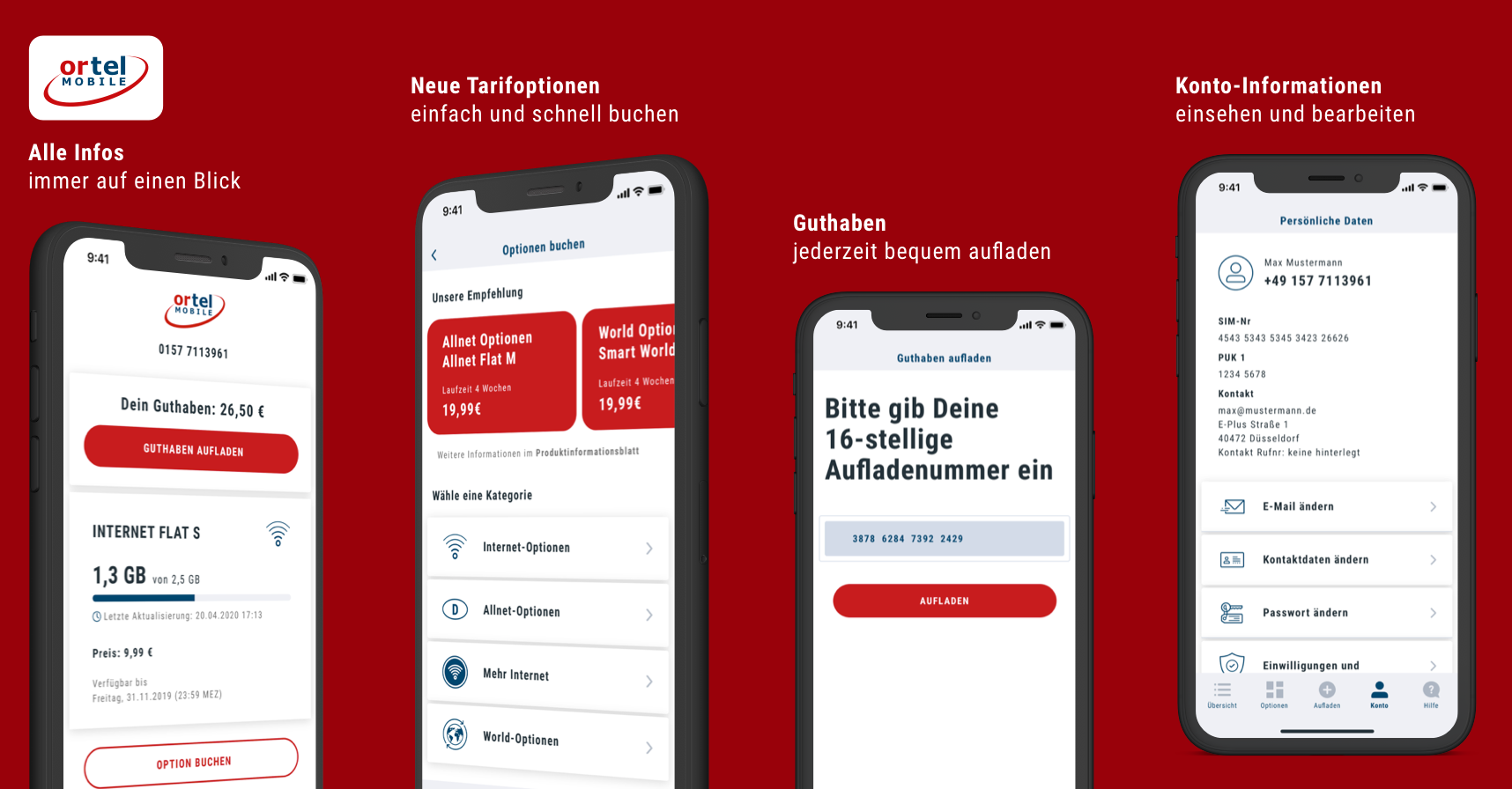 Screenshots der Ortel App für iOS